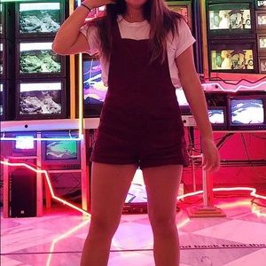 Maroon Corduroy Short Overalls